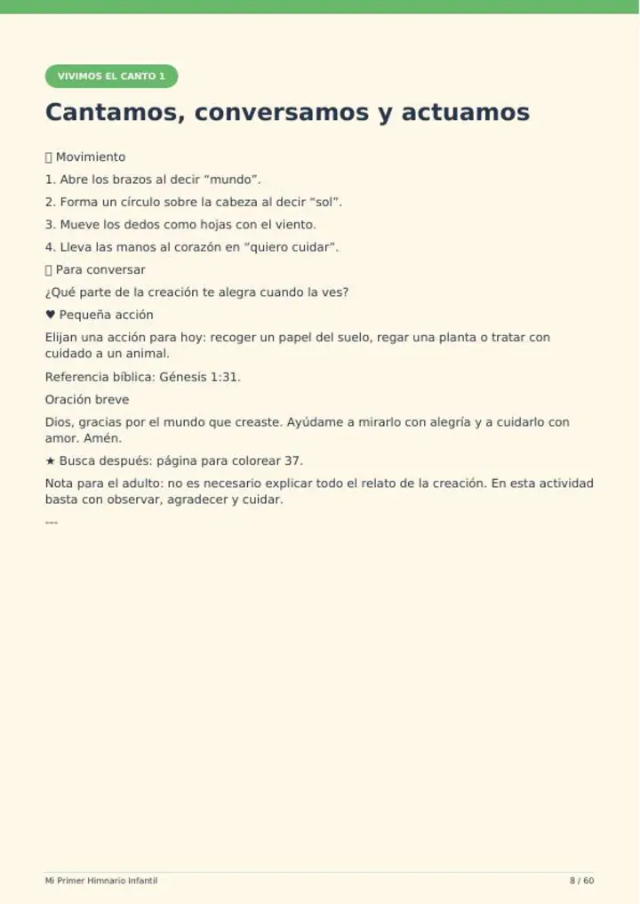 Ejemplo de actividad guiada del himnario