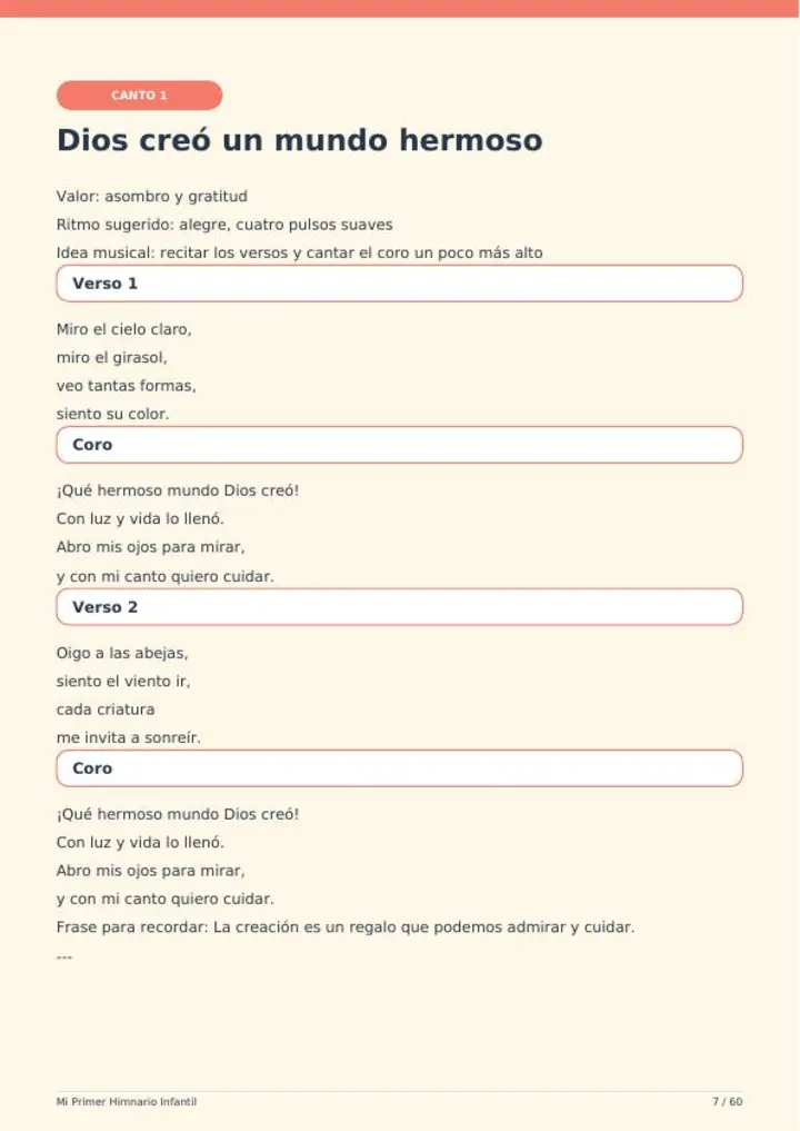 Ejemplo de canto original del himnario